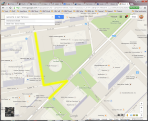 The yellow highlighted area marks the main stretch of my commute that fascinates me twice daily.
